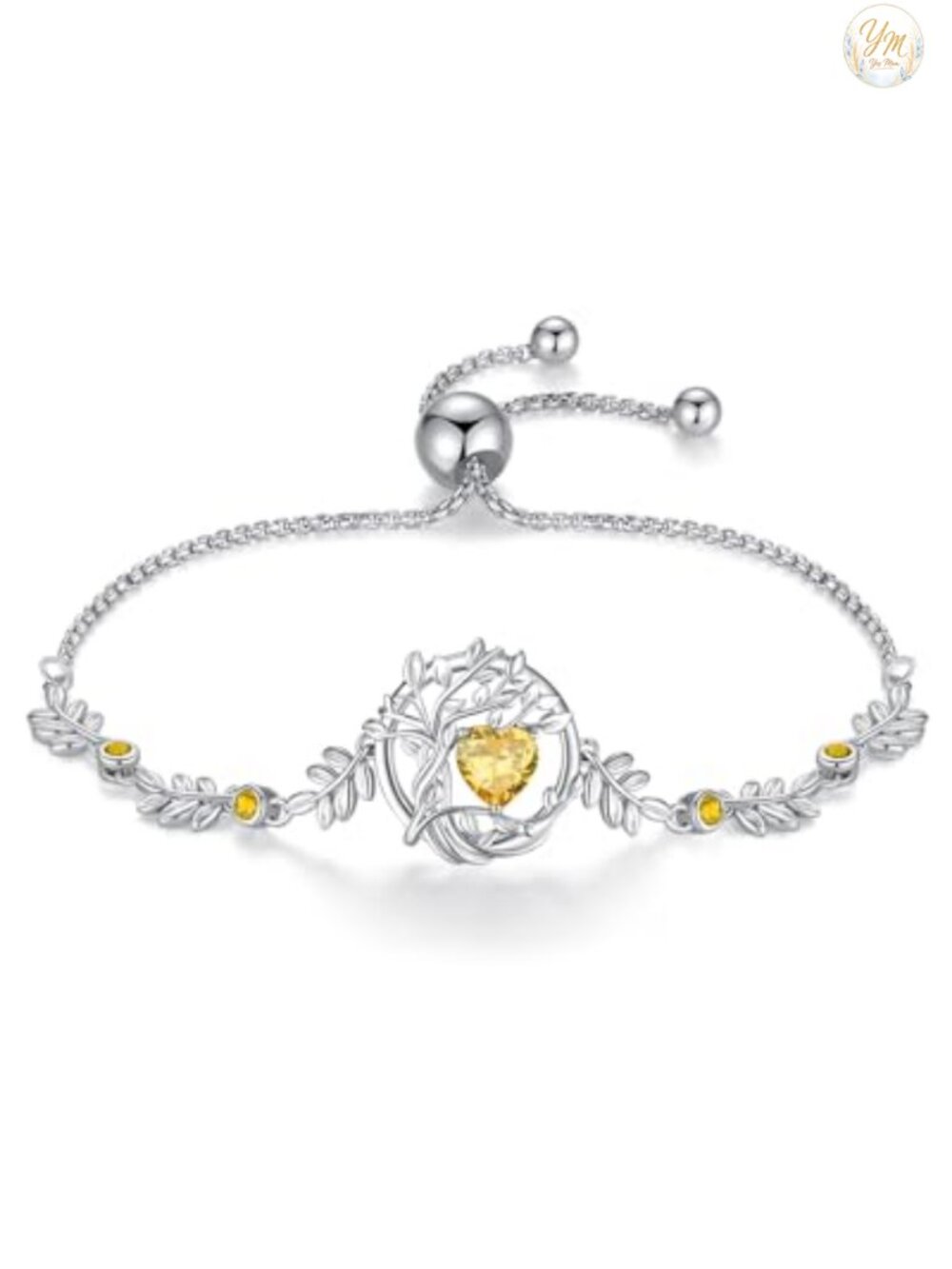 Sterling Silver Tree of Life Birthstone Bracelet White Gold Plated Adjustable